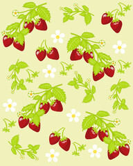 Seamless Strawberry plant with white flower pattern textured pastel color for wallpaper background. hand drawn for printable or wrapping