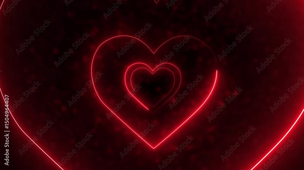 Poster abstract neon heart animation. beautiful hearts tunnel with light lines moving fast. different color