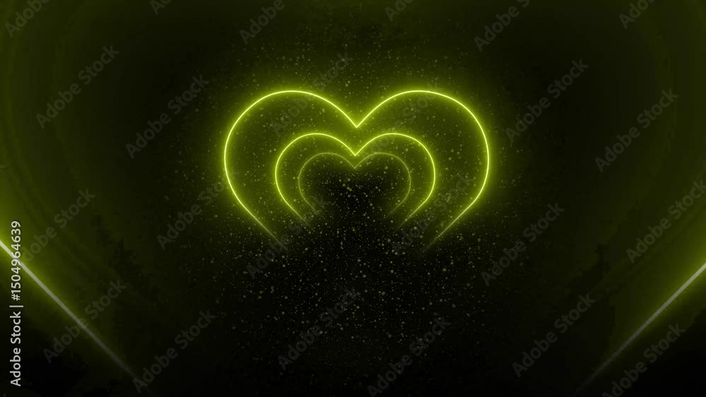 Poster abstract neon heart animation. beautiful hearts tunnel with light lines moving fast. different color
