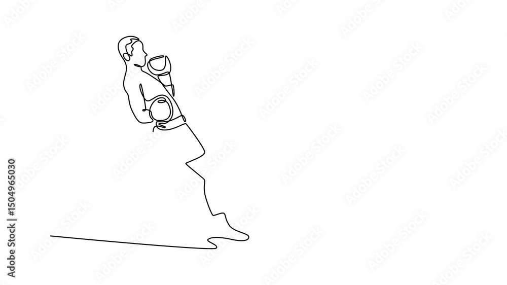 Poster animated self drawing continuous line draw attractive male boxer doing dodging punch skill training 
