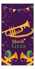 Happy Mardi Gras Vertical Banner Vector Set - Festive Carnival Masks, Beads & Confetti Illustrations-04