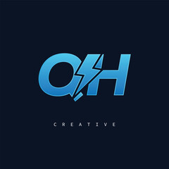 QH Thunderbolt Monogram – Futuristic Electric Logo with Bold Blue Energy Strike