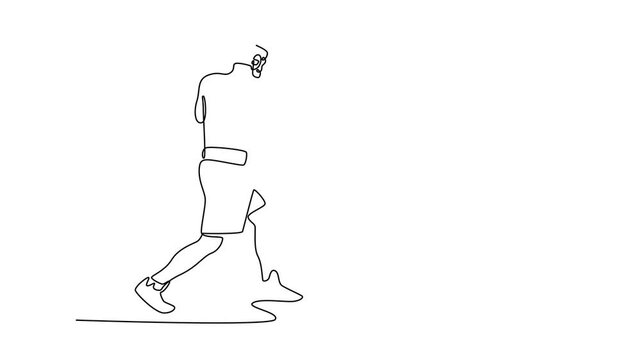Animated self drawing of continuous line draw determined muscular man with sweating strong body practicing uppercut punch. Boxing athlete in motion, body, strength. Full length single line animation