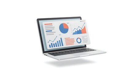 Laptop displaying data analysis graphs charts technology presentation
