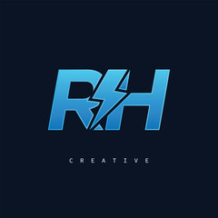 RH Thunderbolt Monogram – Futuristic Electric Logo with Bold Blue Energy Strike