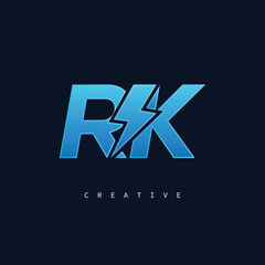 RK Thunderbolt Monogram – Futuristic Electric Logo with Bold Blue Energy Strike