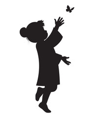 Silhouette of Girl Reaching Butterfly Illustration