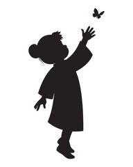 Silhouette of Girl Reaching Butterfly Illustration