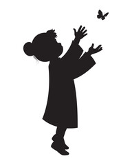 Silhouette of Girl Reaching Butterfly Illustration