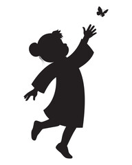 Silhouette of Girl Reaching Butterfly Illustration
