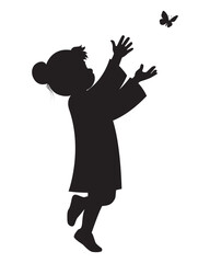 Silhouette of Girl Reaching Butterfly Illustration