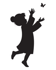Silhouette of Girl Reaching Butterfly Illustration