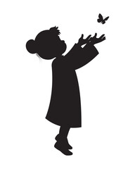 Silhouette of Girl Reaching Butterfly Illustration