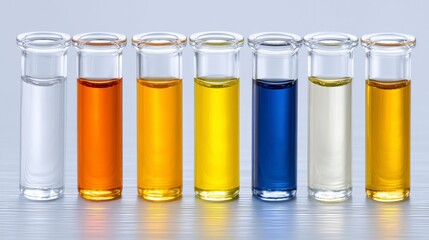 Colorful Liquids in Glass Vials  Science Lab  Research  Chemistry Experiment  Test Tubes