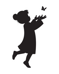 Silhouette of Girl Reaching Butterfly Illustration
