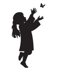 Silhouette of Girl Reaching Butterfly Illustration