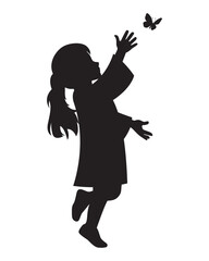 Silhouette of Girl Reaching Butterfly Illustration