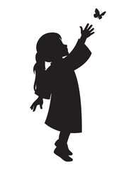 Silhouette of Girl Reaching Butterfly Illustration