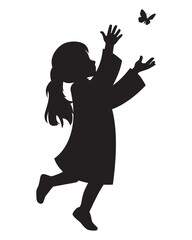 Silhouette of Girl Reaching Butterfly Illustration