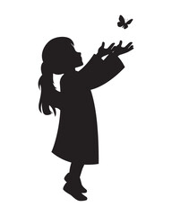 Silhouette of Girl Reaching Butterfly Illustration
