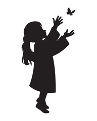 Silhouette of Girl Reaching Butterfly Illustration