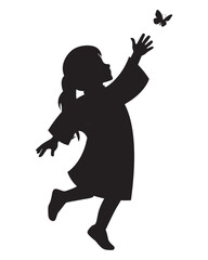 Silhouette of Girl Reaching Butterfly Illustration