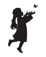 Silhouette of Girl Reaching Butterfly Illustration