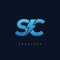 SC Thunderbolt Monogram – Futuristic Electric Logo with Bold Blue Energy Strike