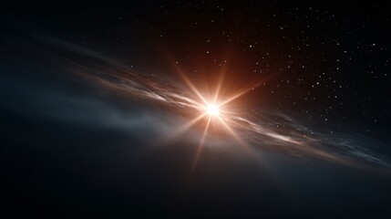 Cosmic Sunrise: A brilliant star explodes with radiant energy, its light piercing through a cosmic cloud of gas and dust.