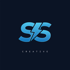 Obraz premium SS Thunderbolt Monogram – Futuristic Electric Logo with Bold Blue Energy Strike