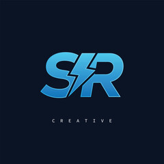 SR Thunderbolt Monogram – Futuristic Electric Logo with Bold Blue Energy Strike