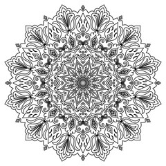 Mandala, black lines for sketchbook, abstract floral lines