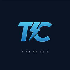TC Thunderbolt Monogram – Futuristic Electric Logo with Bold Blue Energy Strike