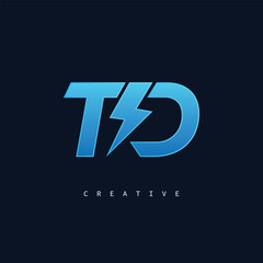 TD Thunderbolt Monogram – Futuristic Electric Logo with Bold Blue Energy Strike
