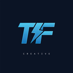 TF Thunderbolt Monogram – Futuristic Electric Logo with Bold Blue Energy Strike