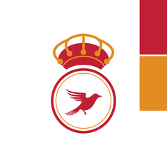 Royal Flying Bird Emblem with Crown in Red and Orange for Prestige and Heritage Brand Identity