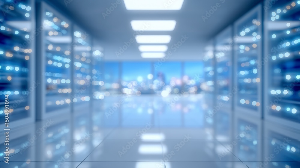Poster modern data center corridor server room network it infrastructure technology backgroun