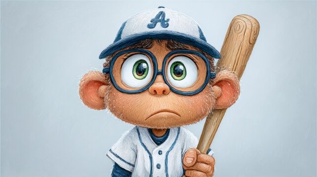 Sad Monkey Baseball Player Cartoon Illustration