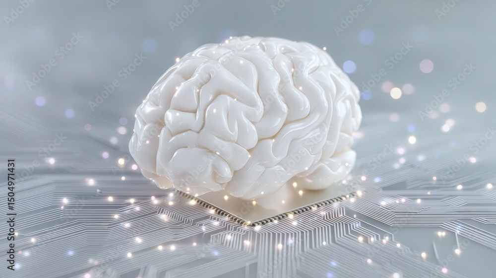 Poster human brain ai neural network 3d render circuit board technology artificial intellige