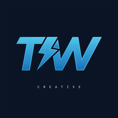 TW Thunderbolt Monogram – Futuristic Electric Logo with Bold Blue Energy Strike