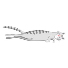A cartoon, gray, striped cat lies stretched out.vector illustration of a pet.