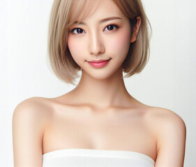 白いチューブトップの美女