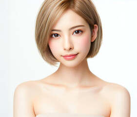 白いチューブトップの美女