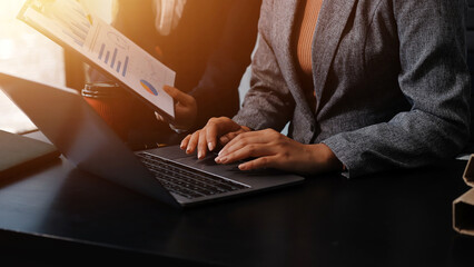 Accounting company provide finance and taxation planning for profitable cash flow, Auditor and accountant team working in office, analyze financial data and accounting record with calculator.Insight