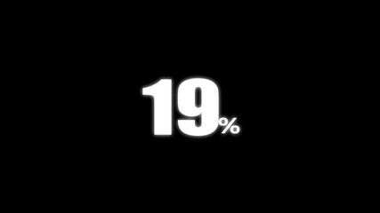 Discount 1% to 100% off sale animation. 19% off number revealing by breaking black wall. Animation for flash sale, big deal, cyber week, super sale, advertising and discount promotion offer.