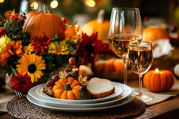 Naklejka premium Thanksgiving table setting.