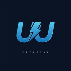 UU Thunderbolt Monogram – Futuristic Electric Logo with Bold Blue Energy Strike