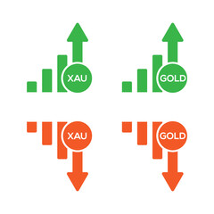 Green red up and down gold chart icon isolated flat style.