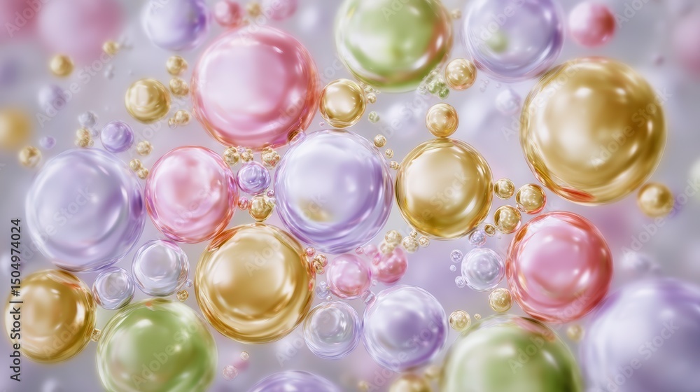Poster abstract pastel bubbles 3d render soft shiny floating spheres background texture