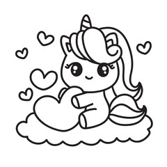 Cute Unicorn Children Coloring Page